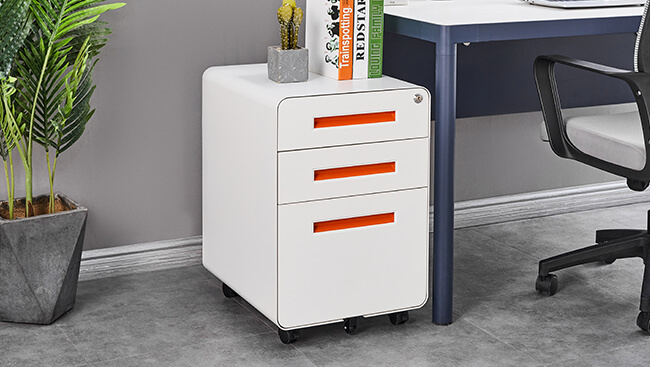 SB-X015 W400三抽圓弧紅色隱藏扣手活動(dòng)柜（活動(dòng)輪版）